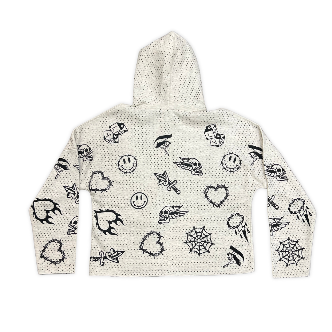 Focus All Over Stone cropped hoodie, alternate angle, men's streetwear
