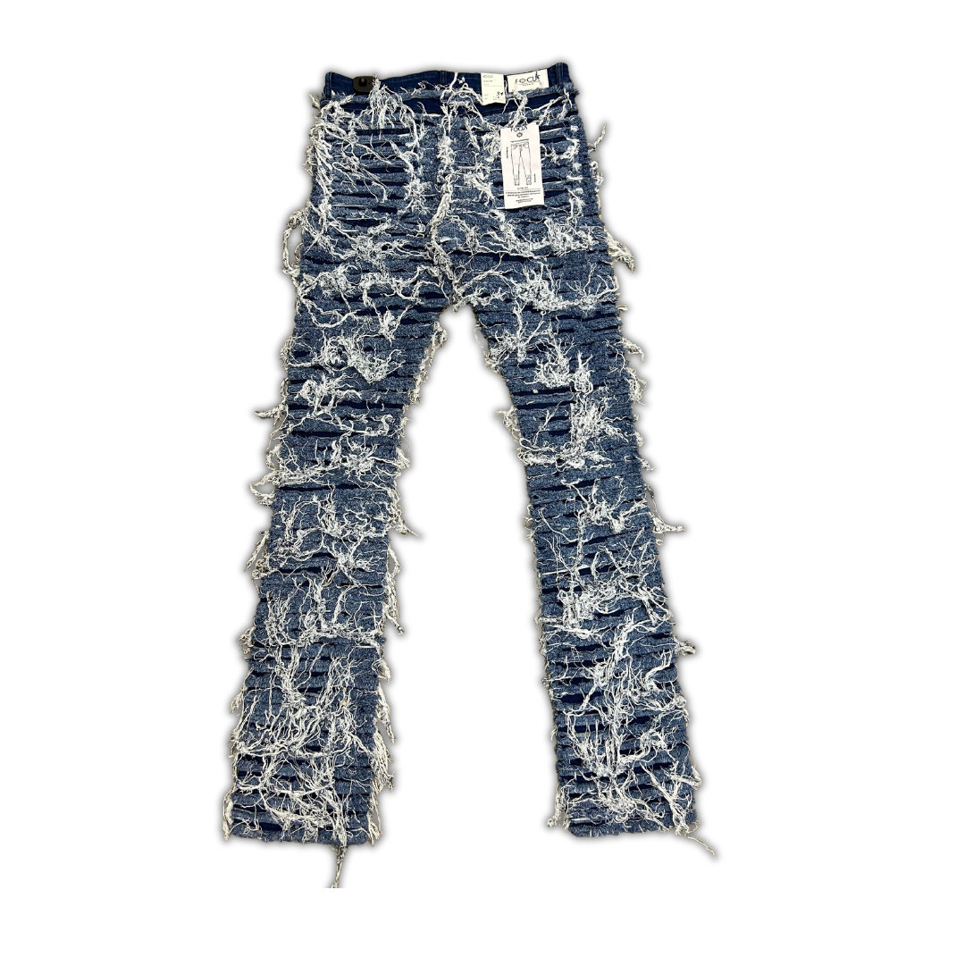 Focus Ripped String ripped stacked jeans, alternate angle, men's streetwear