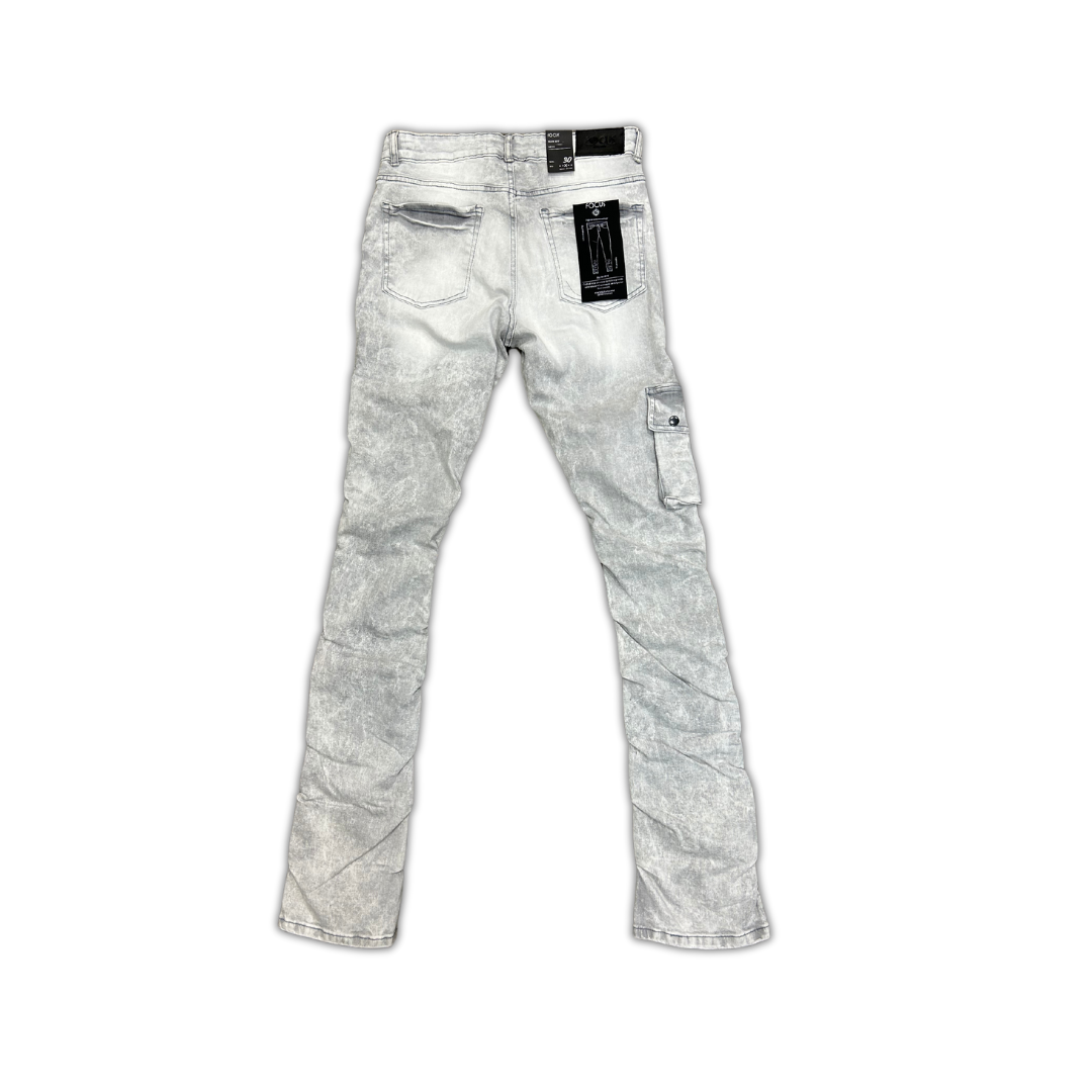 Focus Cargo Stacked Denim - Light Grey cargo stacked jeans, alternate angle, men's streetwear