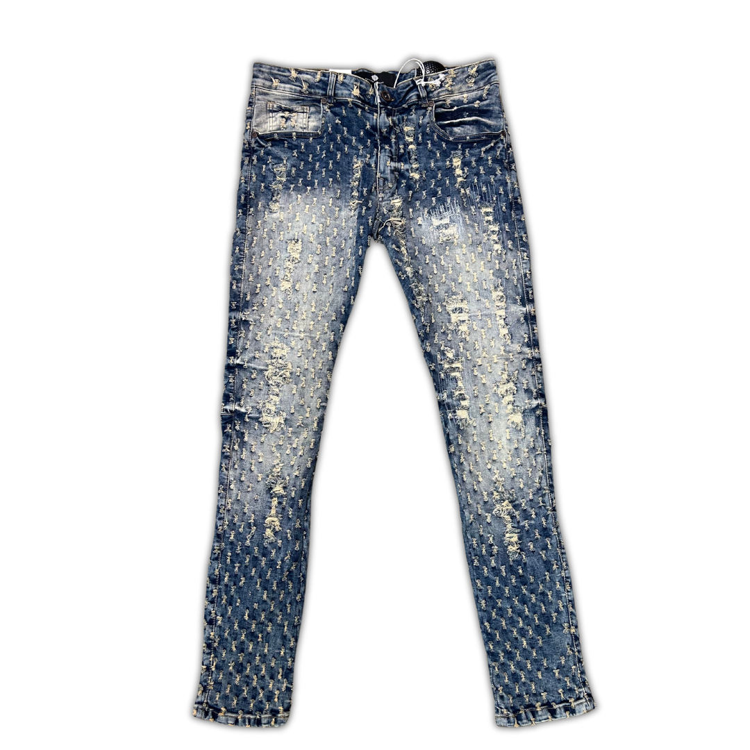 Focus Hellrazer Distressed stacked jeans, front view, men's streetwear