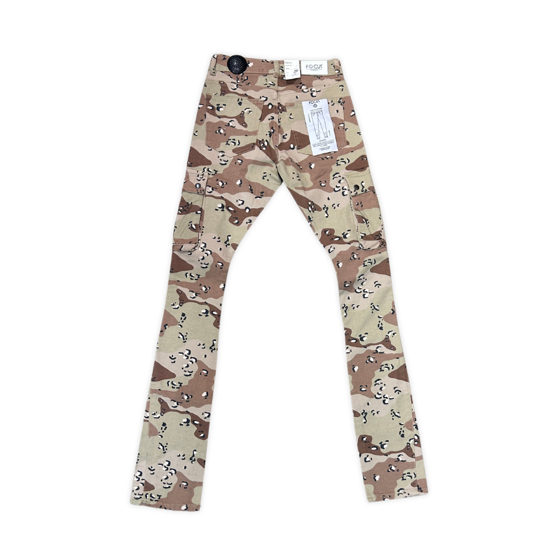 Focus Cargo Stacked Denim - Sand cargo stacked jeans, alternate angle, men's streetwear