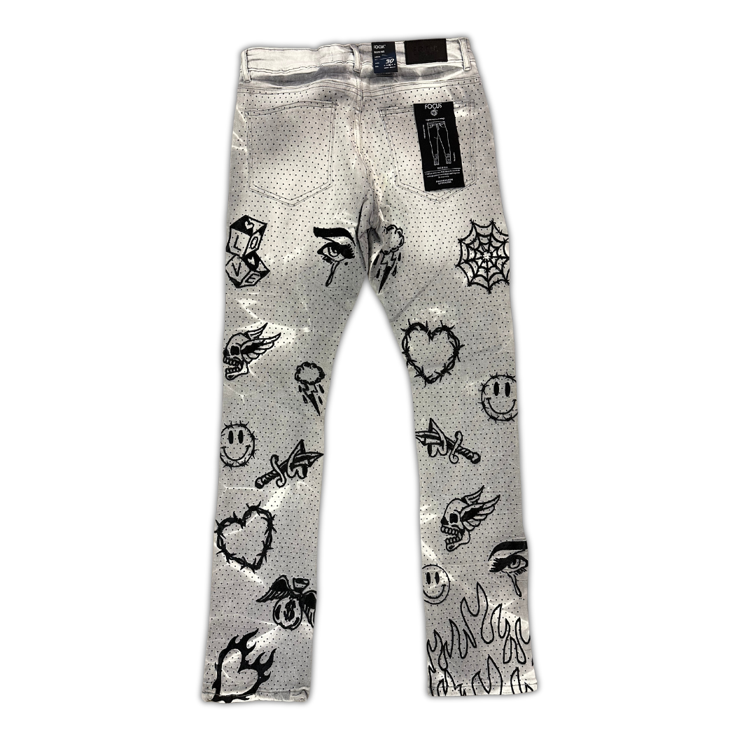 Focus All Over Embedded Stone stacked jeans, detail view, men's streetwear