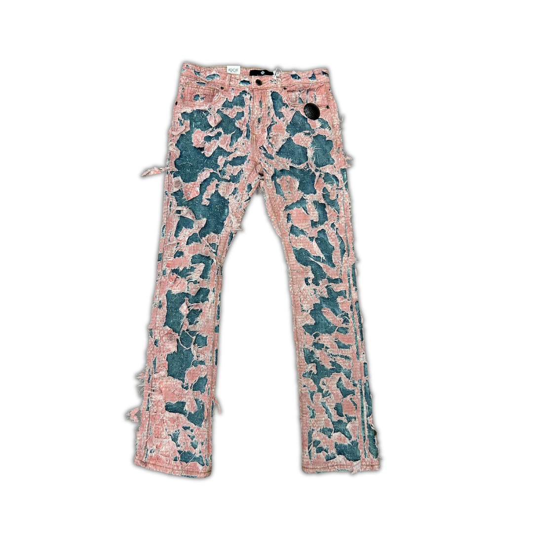Focus Ripped/Messy ripped stacked jeans, alternate angle, men's streetwear