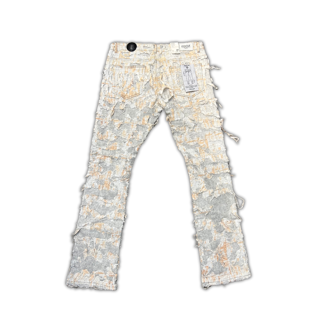Focus Messy Ripped Stacked Denim - Peach ripped stacked jeans, alternate angle, men's streetwear