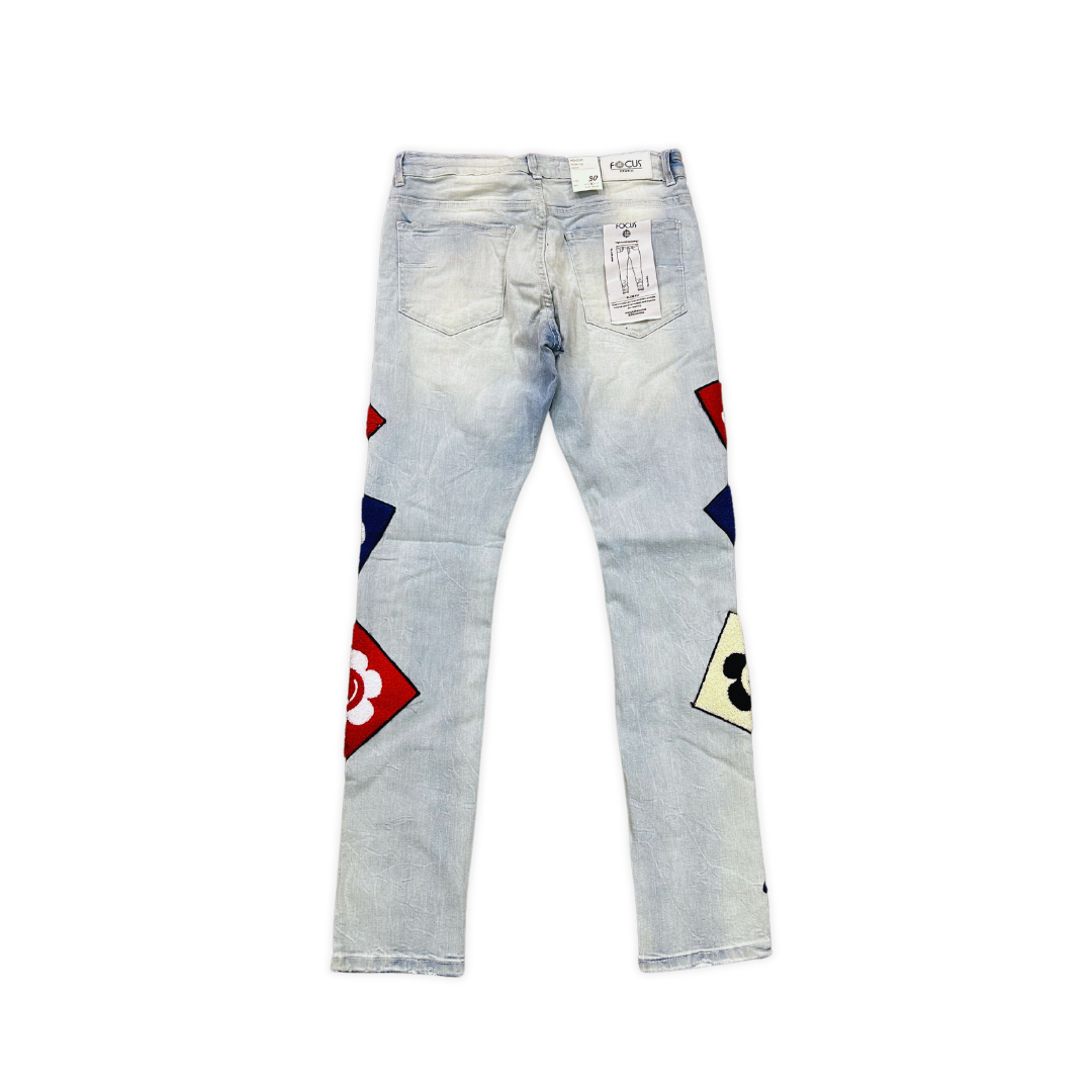 Focus CHENILLE Patch stacked jeans, front view, men's streetwear