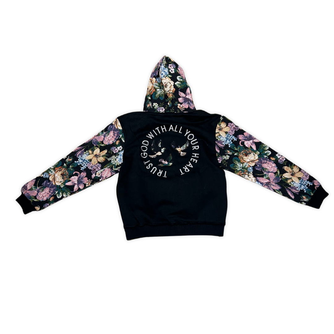 Focus Trust God With All Your Heart Flower graphic hoodie, alternate angle, men's streetwear