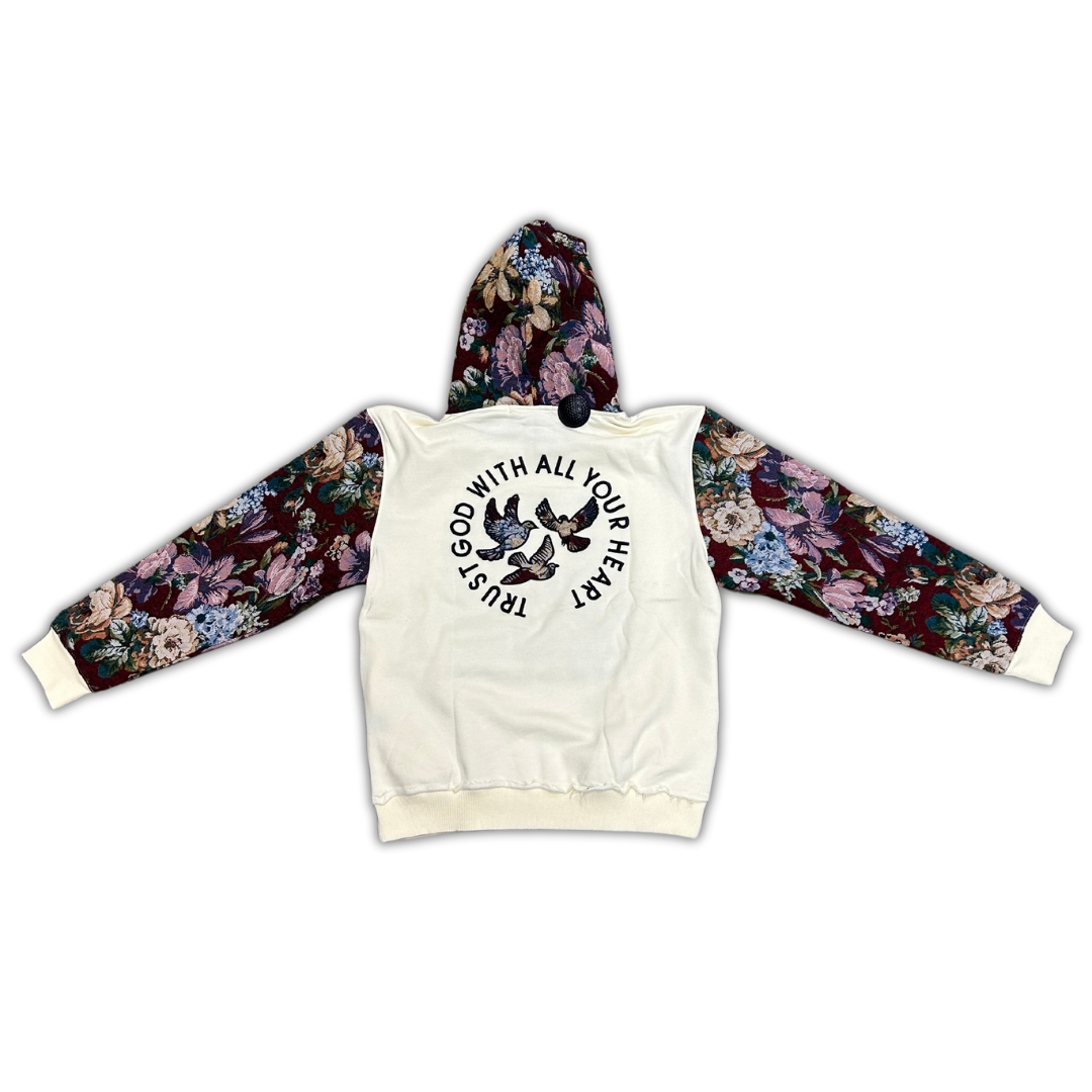 Focus Trust God With All Your Heart Flower graphic hoodie, alternate angle, men's streetwear