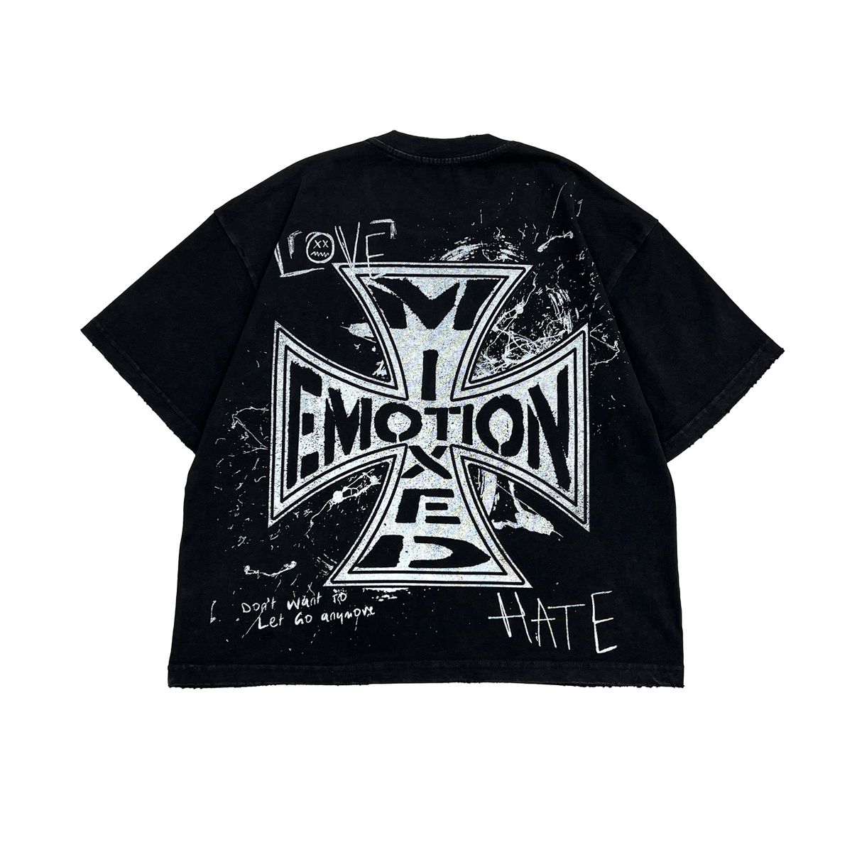 Mixed Emotions Black Chaos graphic tee, alternate angle, men's streetwear