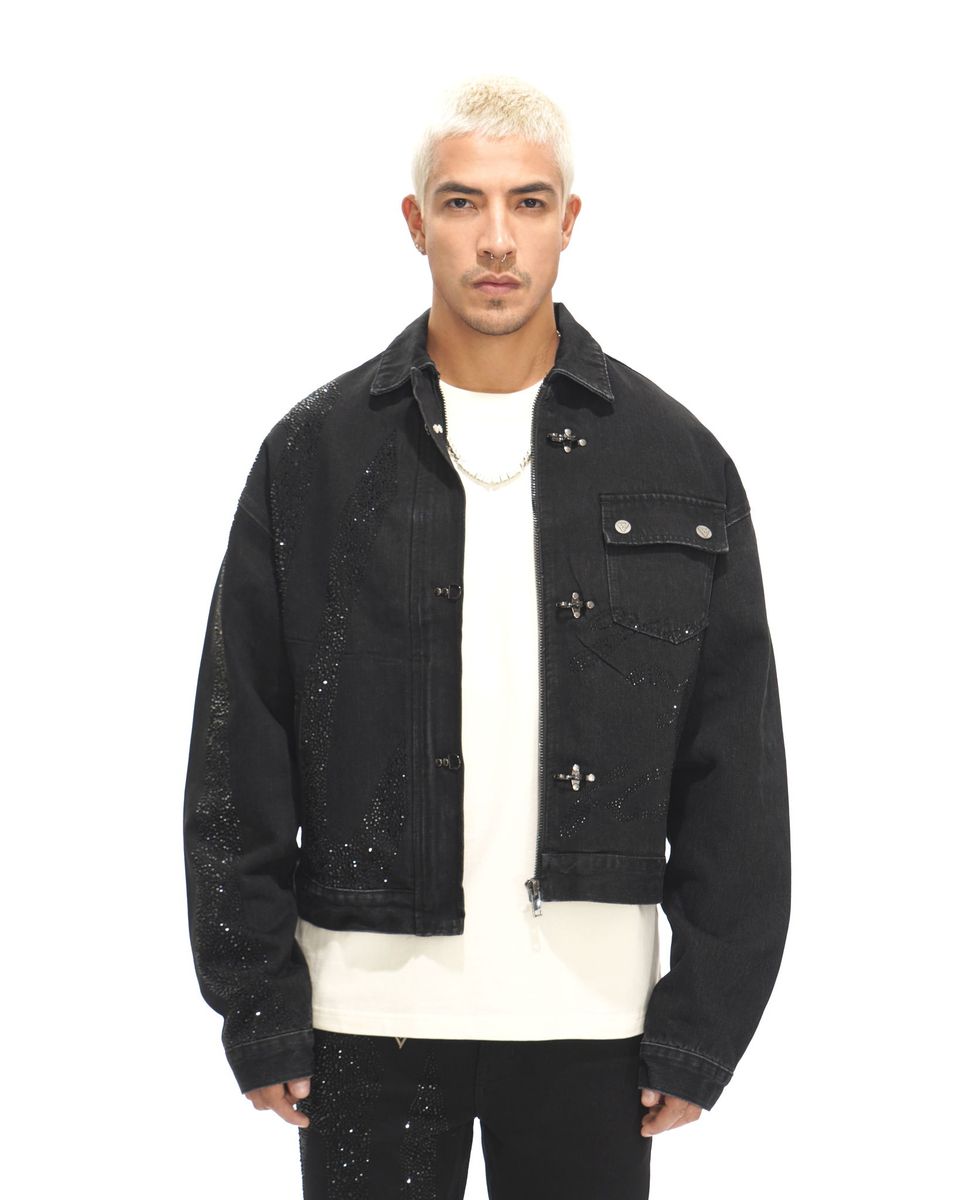 Valabasas Encrypted denim jacket, detail view, men's streetwear