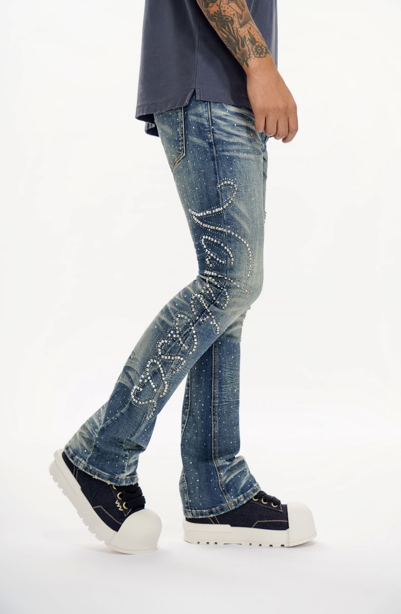 Valabasas Lattice Stacked stacked jeans, detail view, men's streetwear