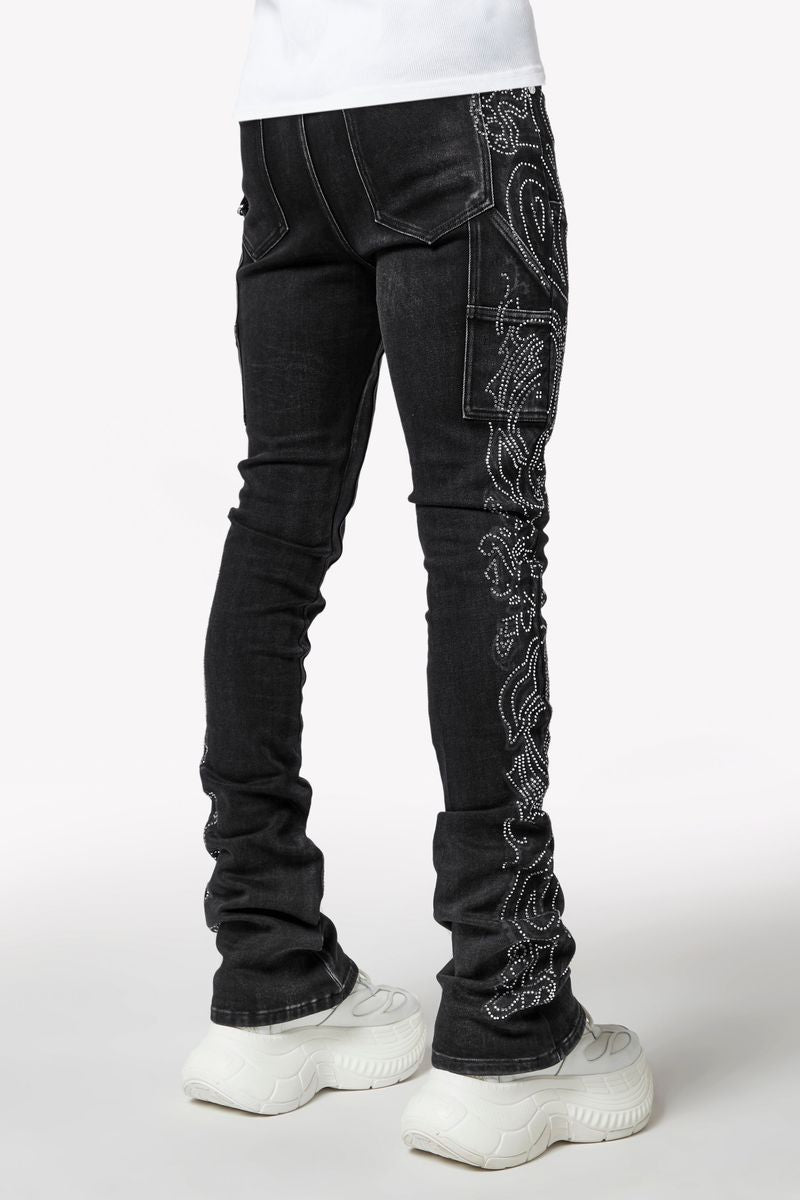 Guapi Black Paisley statement denim, alternate angle, men's streetwear