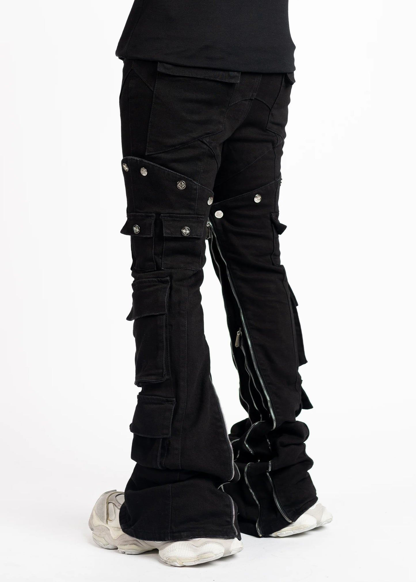 Guapi Obsidian Black Convertable statement denim, front view, men's streetwear