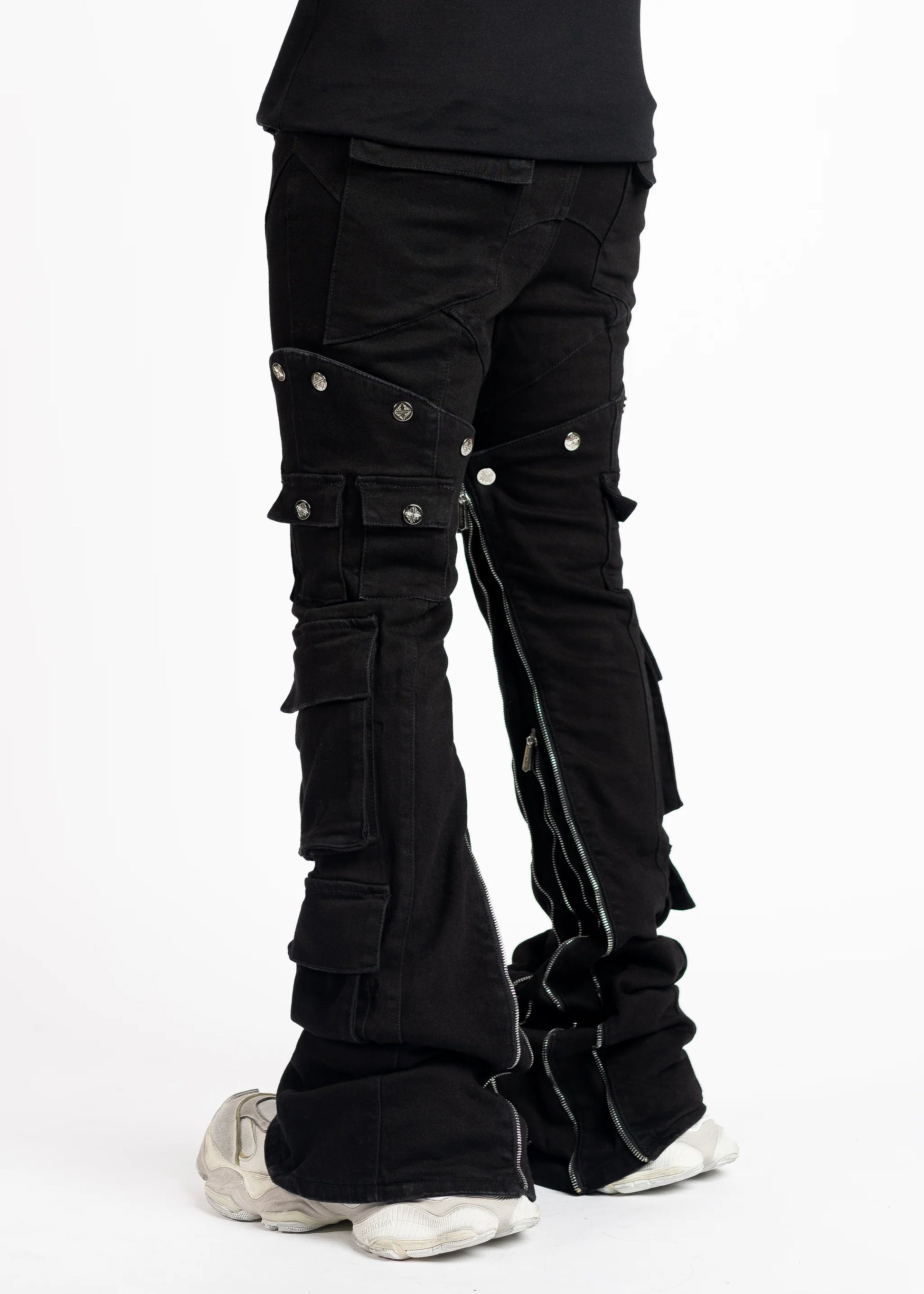 Guapi Obsidian Black Convertable statement denim, front view, men's streetwear