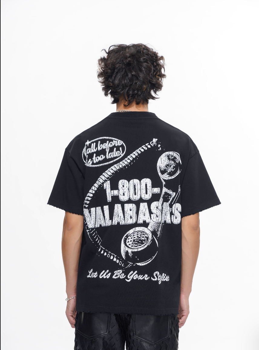 Valabasas 1-800 graphic tee, alternate angle, men's streetwear