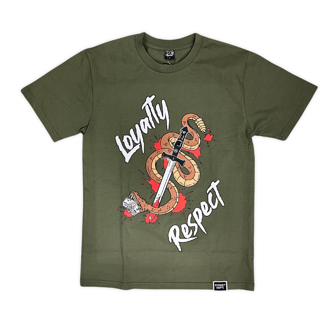 PG Apparel Snake Loyalty & Respect Heavyweight graphic tee, alternate angle, men's streetwear