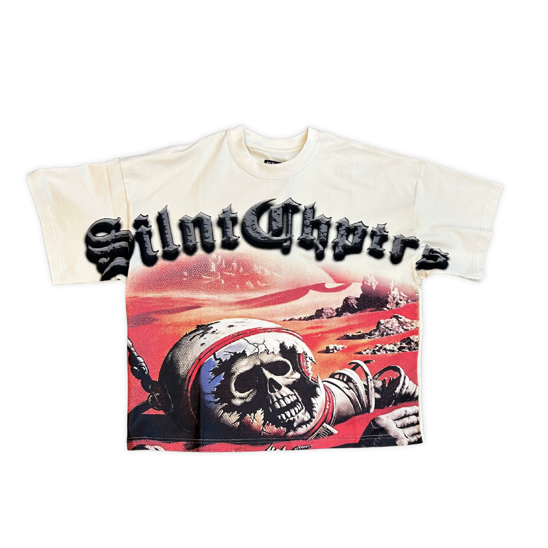 SILNT CHPTRS Cadet 404 graphic tee, front view, men's streetwear