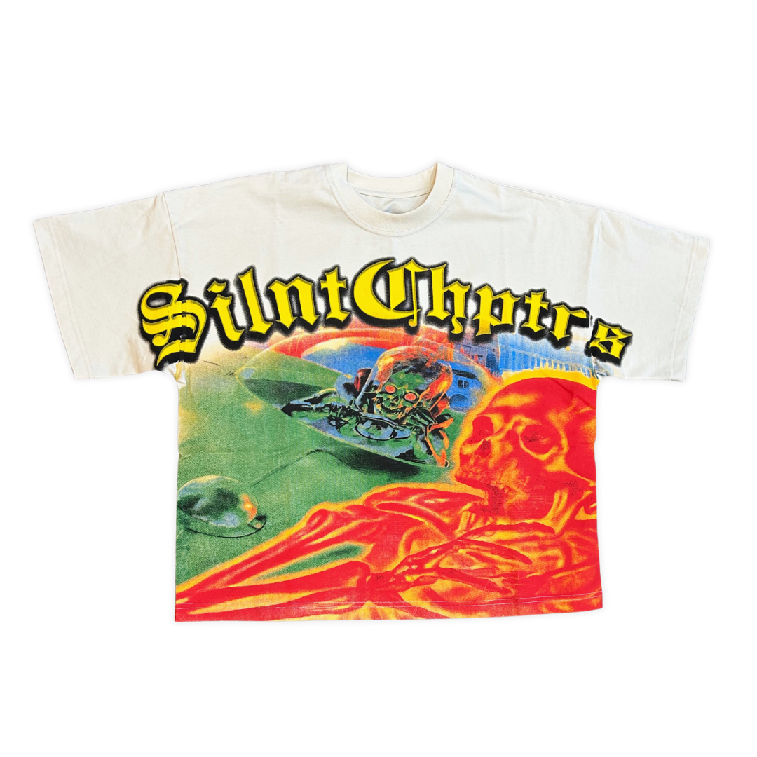 SILNT CHPTRS Overkill graphic tee, front view, men's streetwear