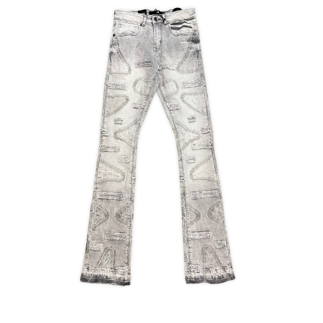 Focus Ripped Stacked Pattern ripped stacked jeans, front view, men's streetwear