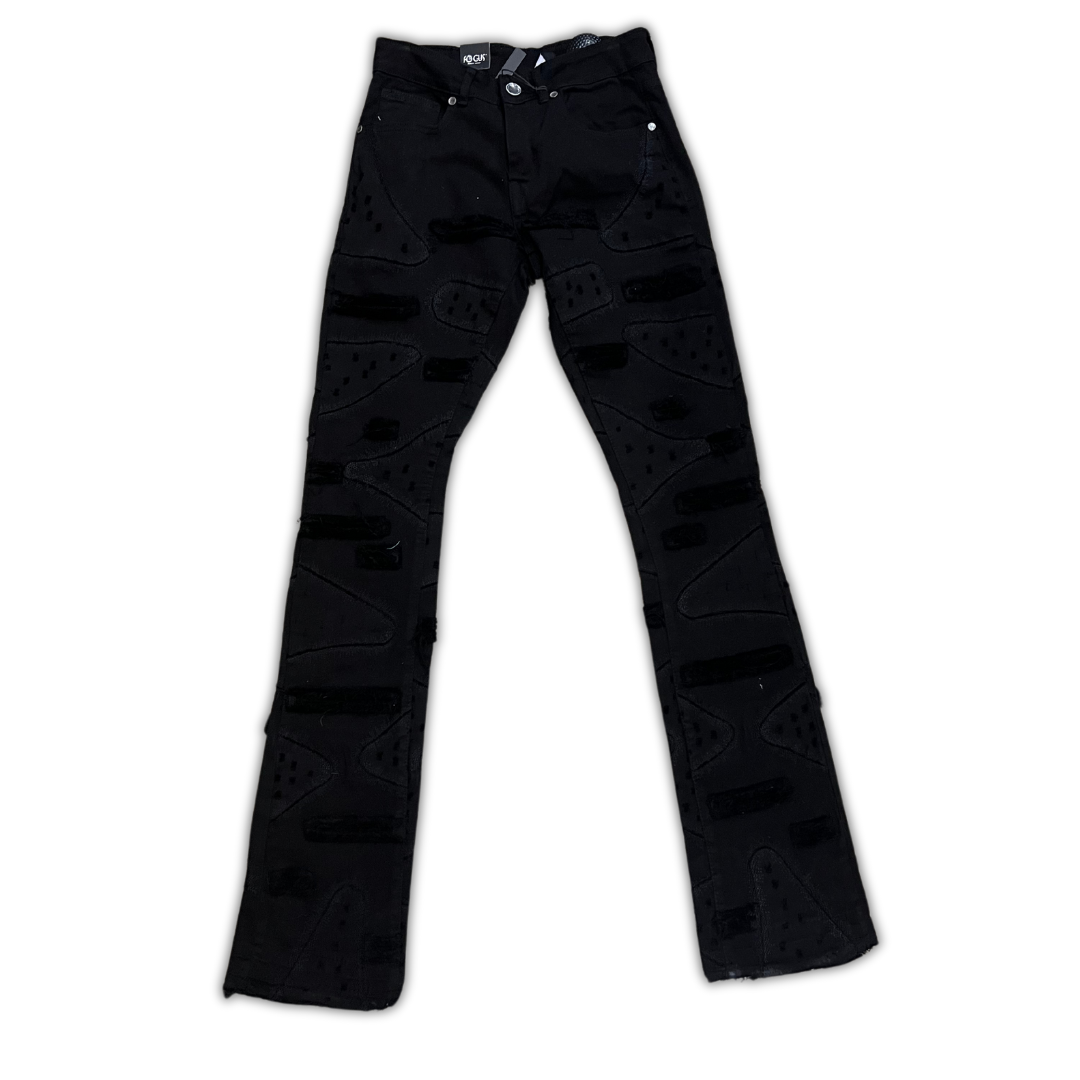 Focus Ripped Stacked Pattern ripped stacked jeans, alternate angle, men's streetwear