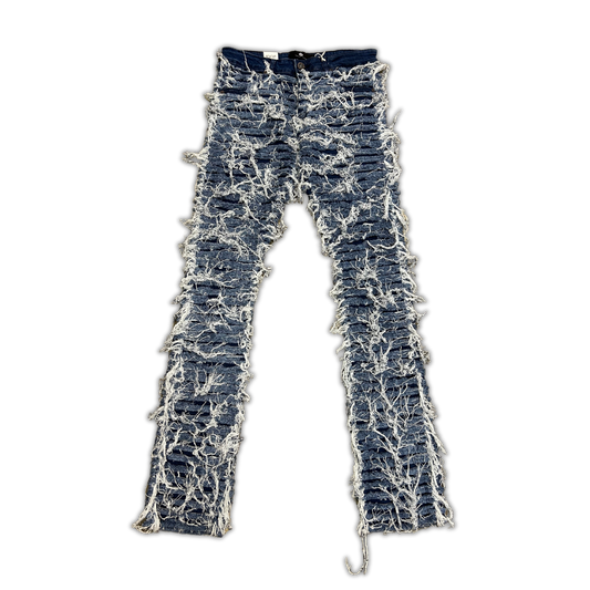 Focus Ripped String ripped stacked jeans, front view, men's streetwear
