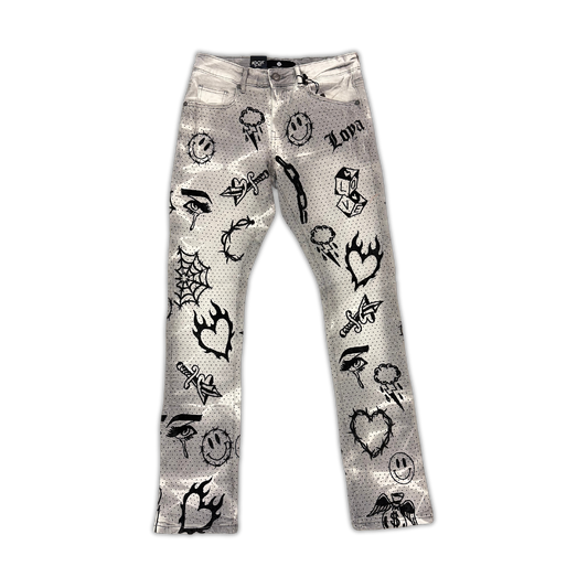 Focus All Over Embedded Stone stacked jeans, front view, men's streetwear