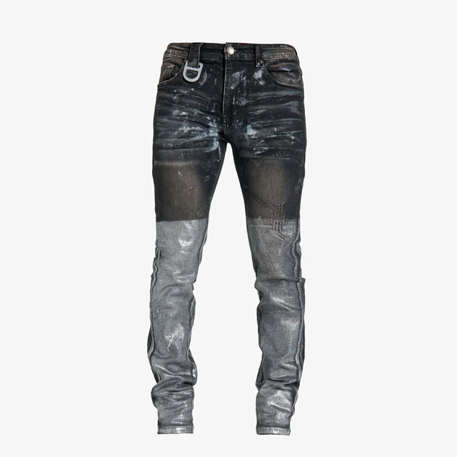 Gala Original Nyx Denim - Black Splatter Wax denim, front view, men's streetwear