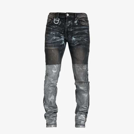 Gala Original Nyx Denim - Black Splatter Wax denim, front view, men's streetwear