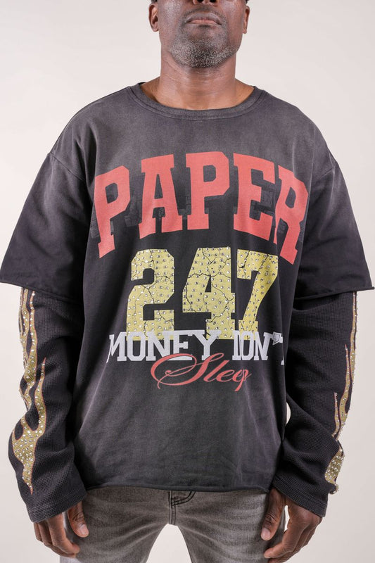 Paper Money 247 Layered Shirt long sleeve tee, front view, men's streetwear