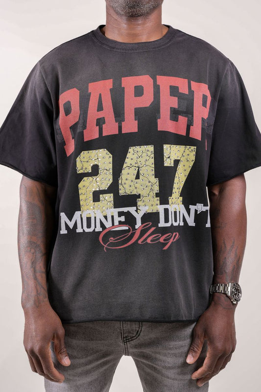Paper Money 247 graphic tee, front view, men's streetwear