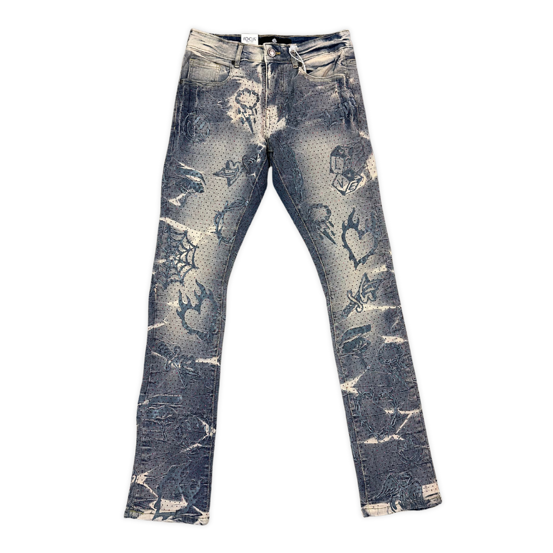 Focus All Over Embedded Stone stacked jeans, alternate angle, men's streetwear