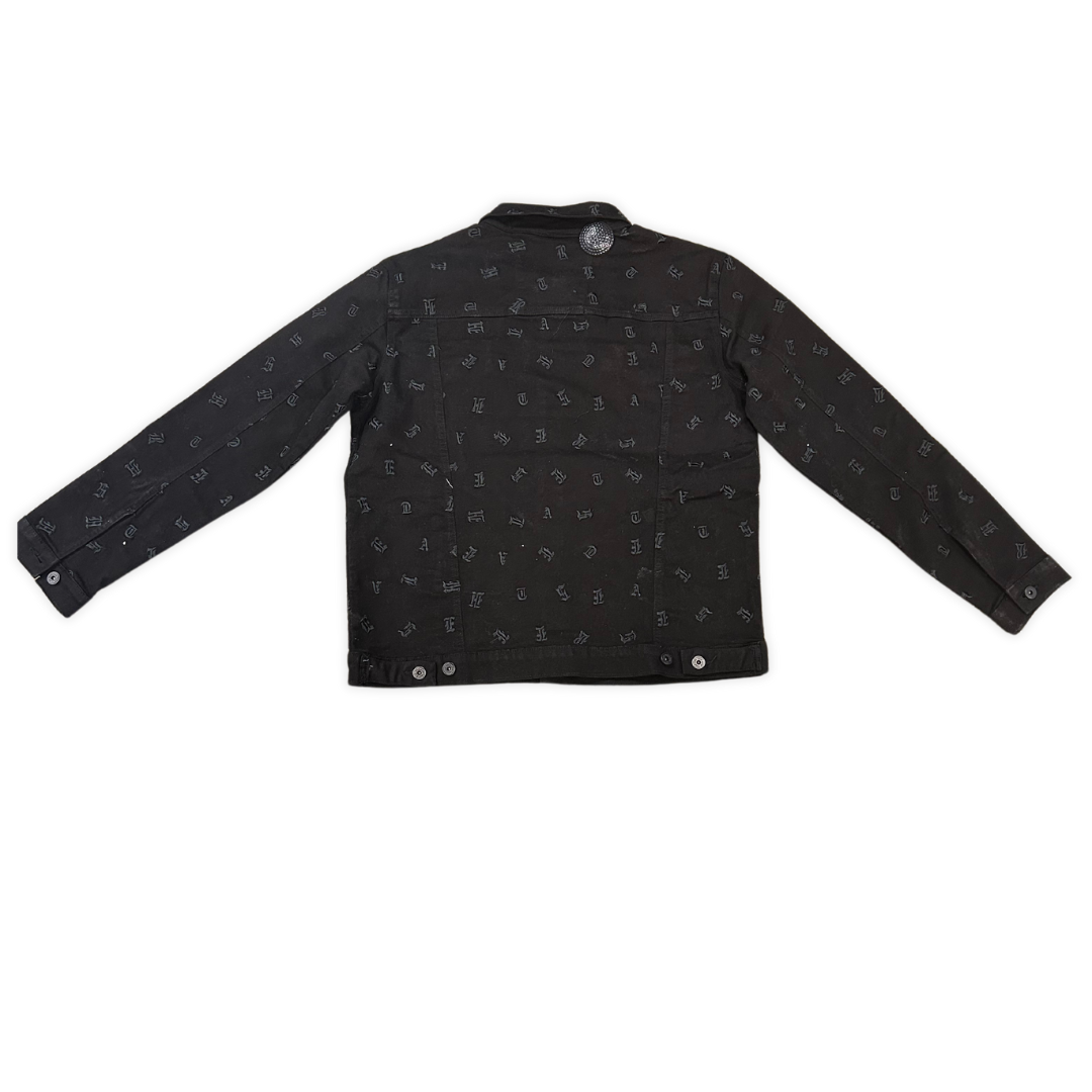 Focus Alphabet Stitched denim jacket, alternate angle, men's streetwear