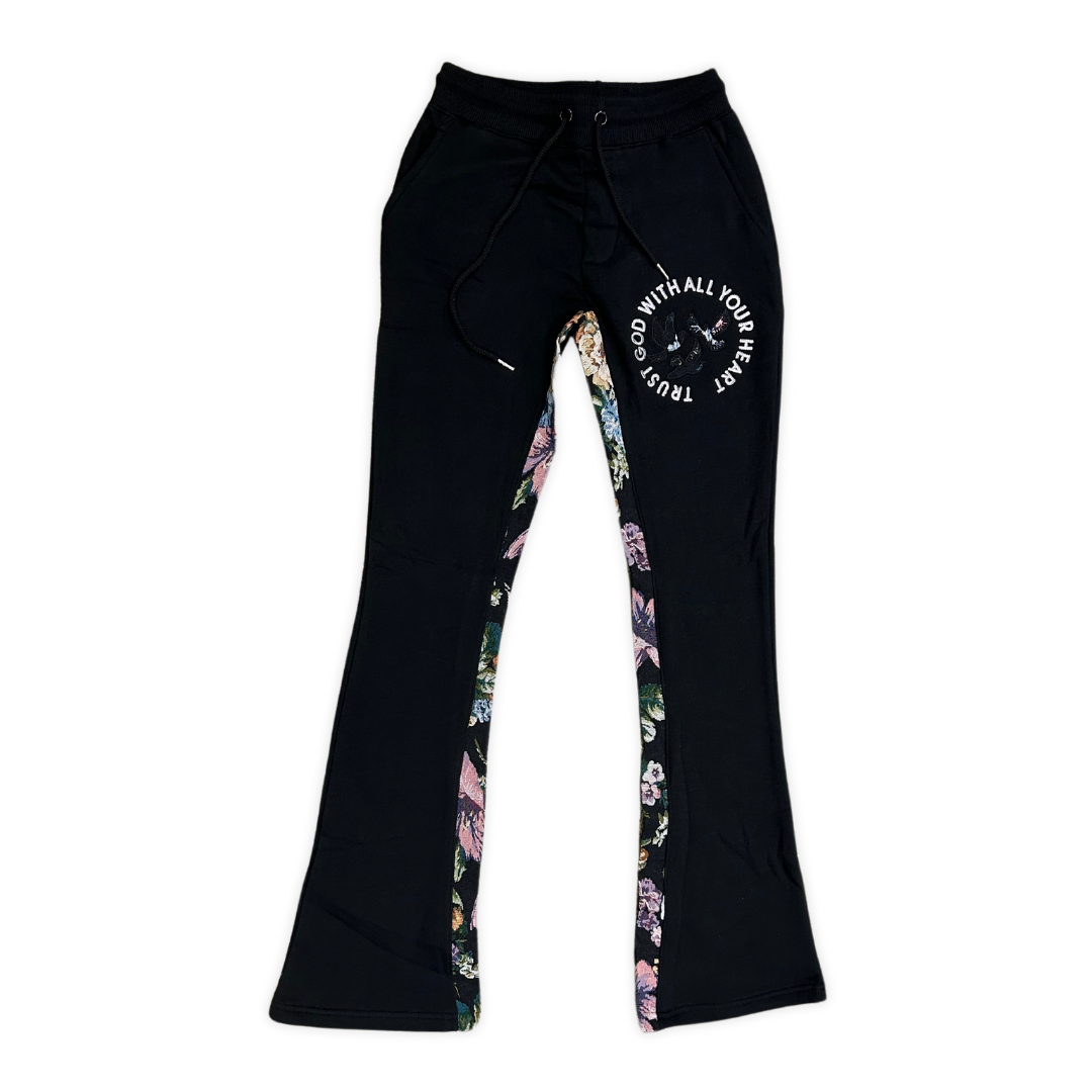 Focus Trust God With All Your Heart Stacked sweat pants, front view, men's streetwear