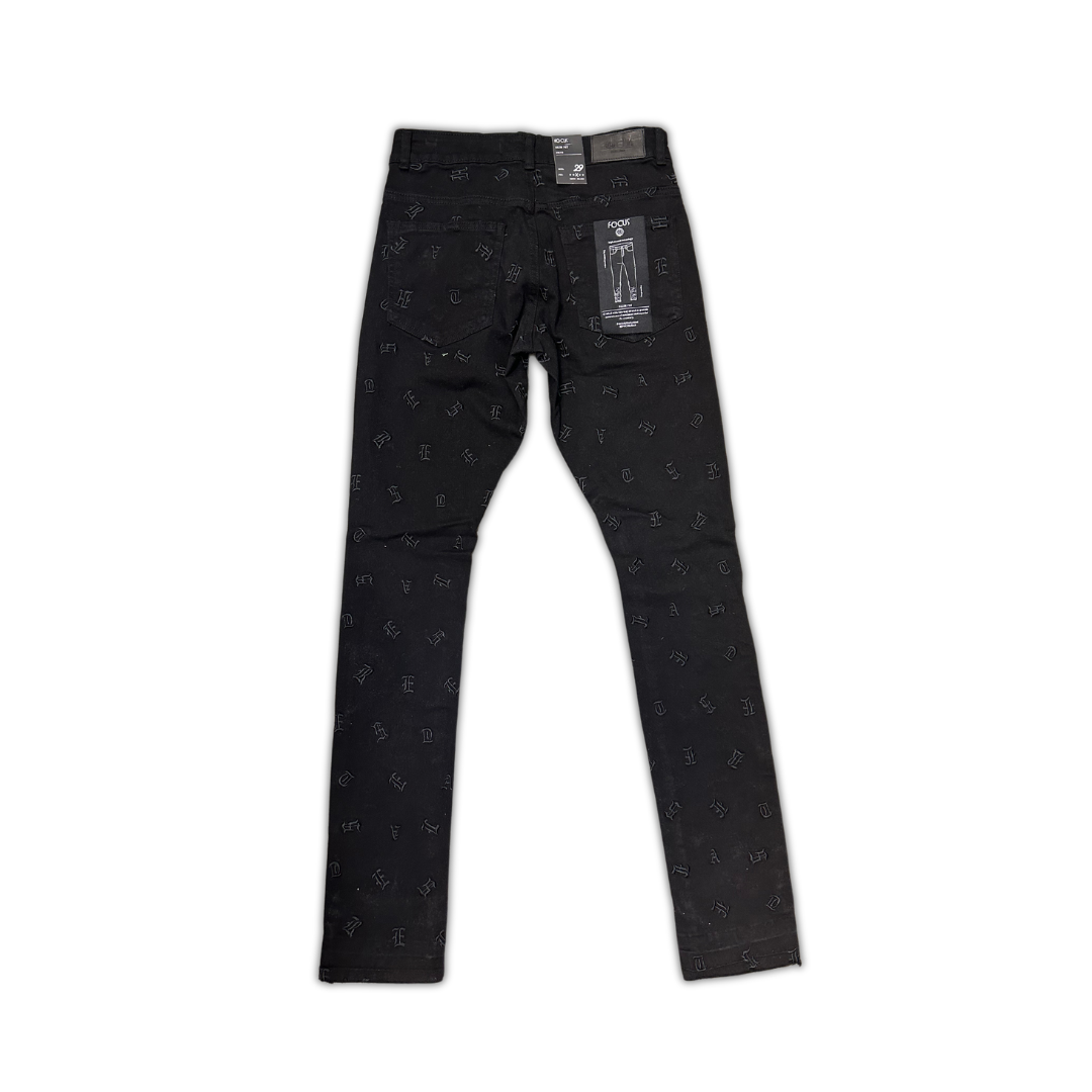Focus Alphabet Stitched skinny jeans, alternate angle, men's streetwear