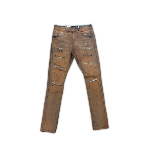 Focus Ripped Skinny Denim - Brown Wash ripped skinny jeans, front view, men's streetwear