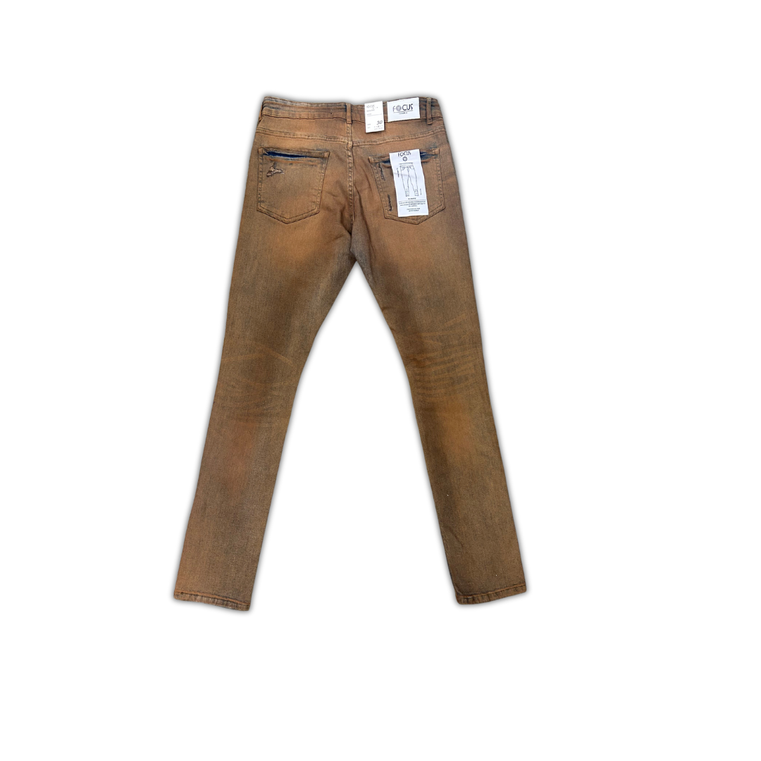 Focus Ripped Skinny Denim - Brown Wash ripped skinny jeans, alternate angle, men's streetwear