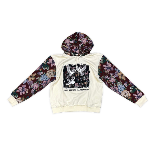 Focus Trust God With All Your Heart Flower graphic hoodie, front view, men's streetwear