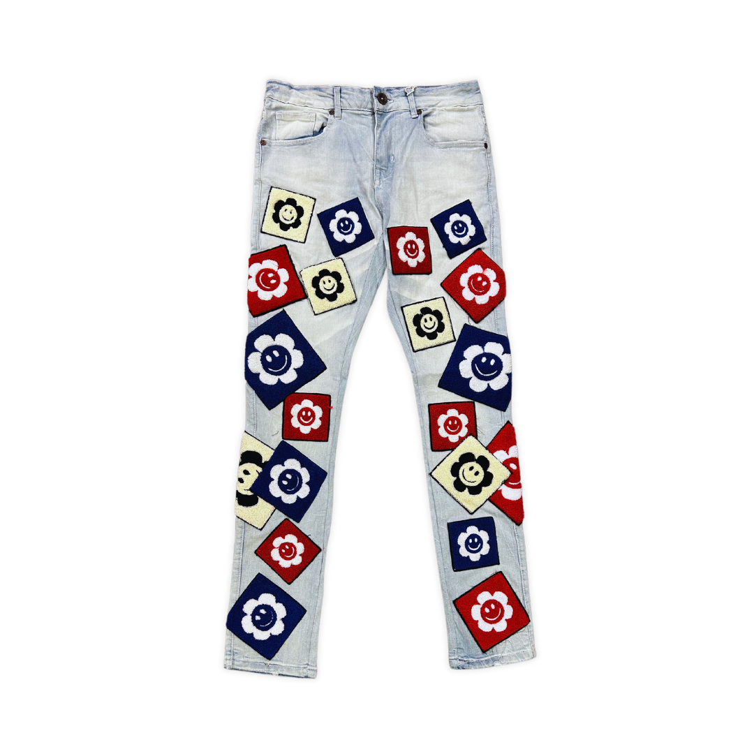Focus CHENILLE Patch stacked jeans, alternate angle, men's streetwear