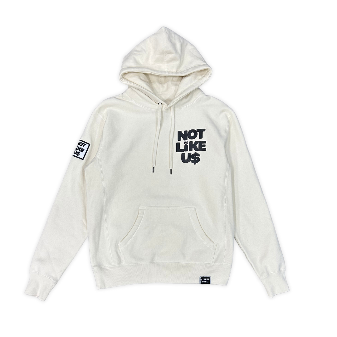 PG Apparel Not Like Us graphic hoodie, front view, men's streetwear