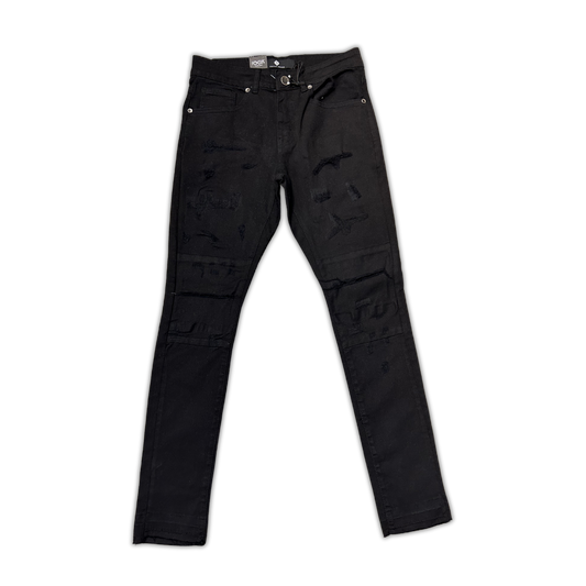 Focus Black Ripped/Knee Pad ripped skinny jeans, front view, men's streetwear