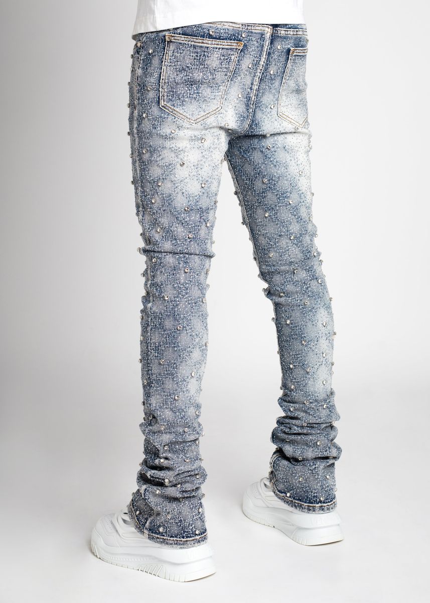 Guapi Aqua Blue Embellished statement denim, alternate angle, men's streetwear