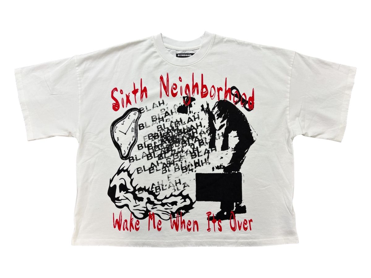 6th NBRHD Blah Blah graphic tee, front view, men's streetwear