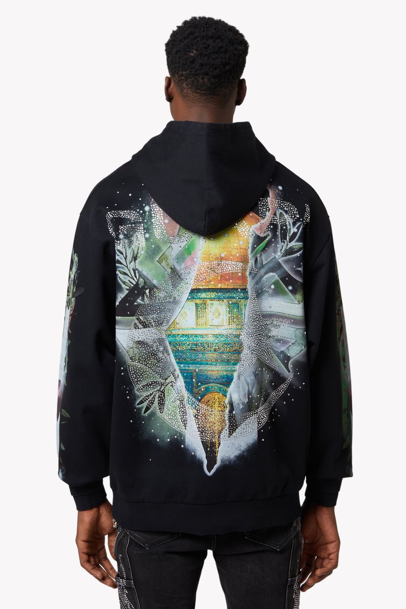 Guapi Free Palestine graphic hoodie, alternate angle, men's streetwear
