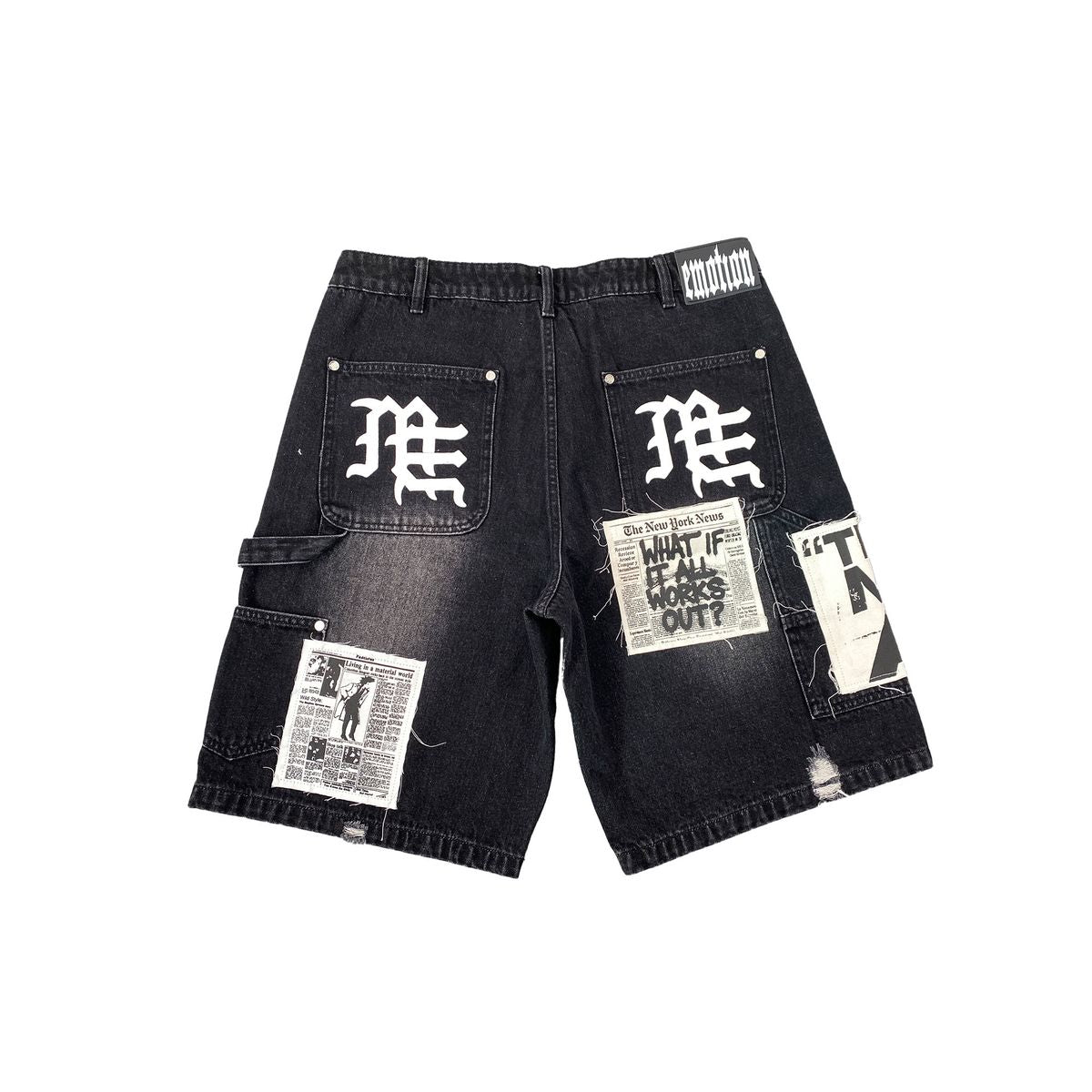 Mixed Emotions Black Ai Denim shorts, alternate angle, men's streetwear