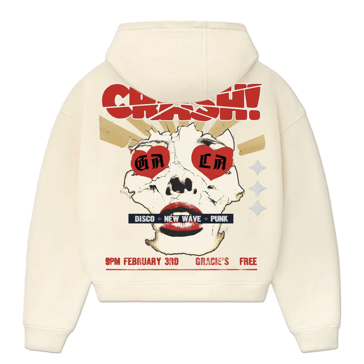 Gala Original Crash! graphic hoodie, front view, men's streetwear