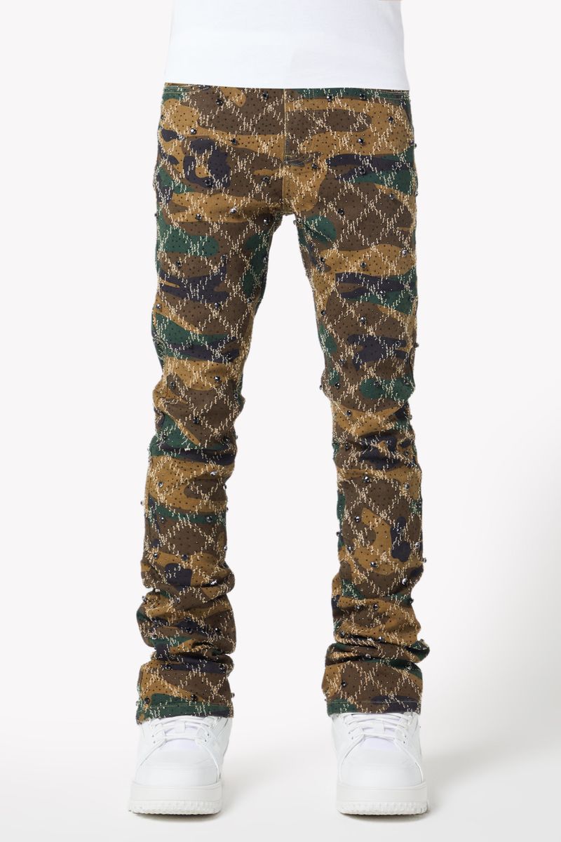 Guapi Camo Embellished statement denim, front view, men's streetwear