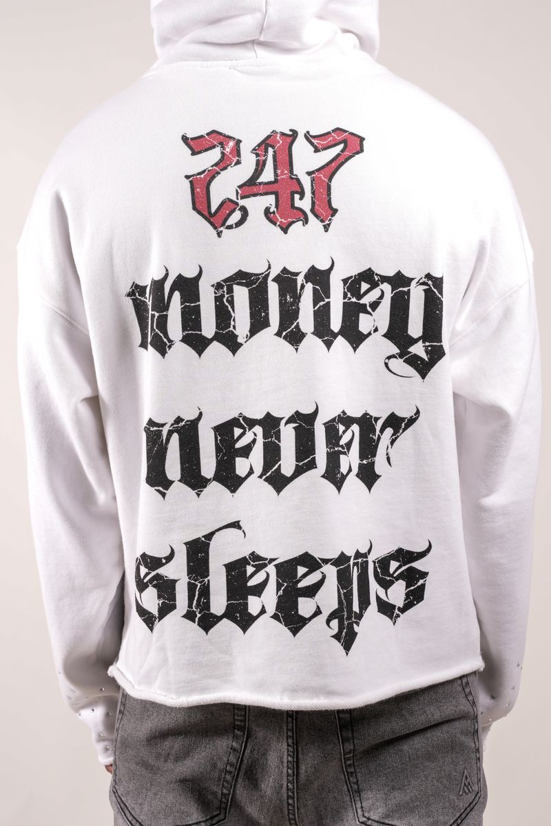 Paper Money Doberman graphic hoodie, alternate angle, men's streetwear