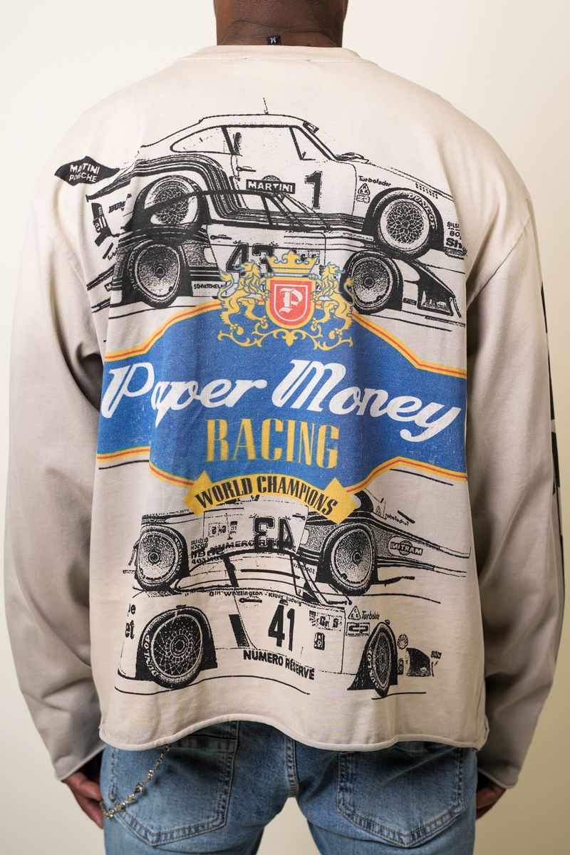 Paper Money Driven to Win long sleeve tee, alternate angle, men's streetwear
