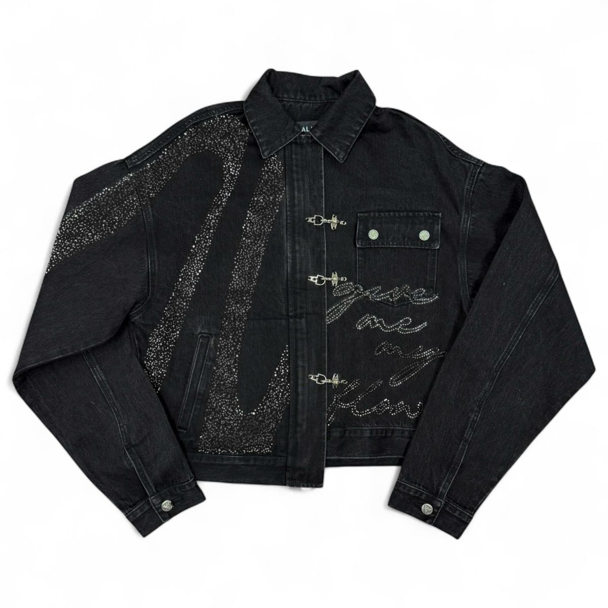 Valabasas Encrypted denim jacket, front view, men's streetwear