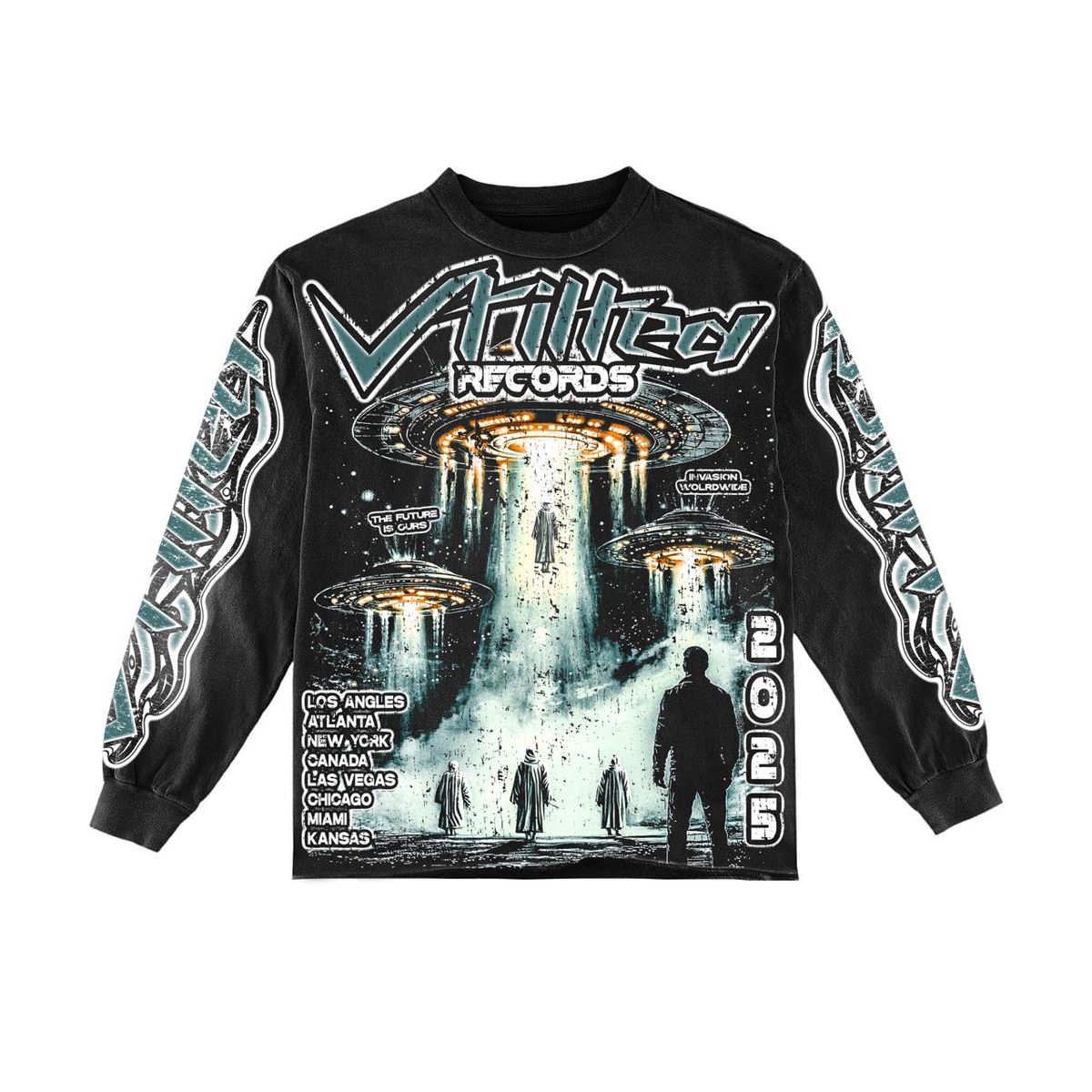 V Tilted Future Reality graphic tee, front view, men's streetwear
