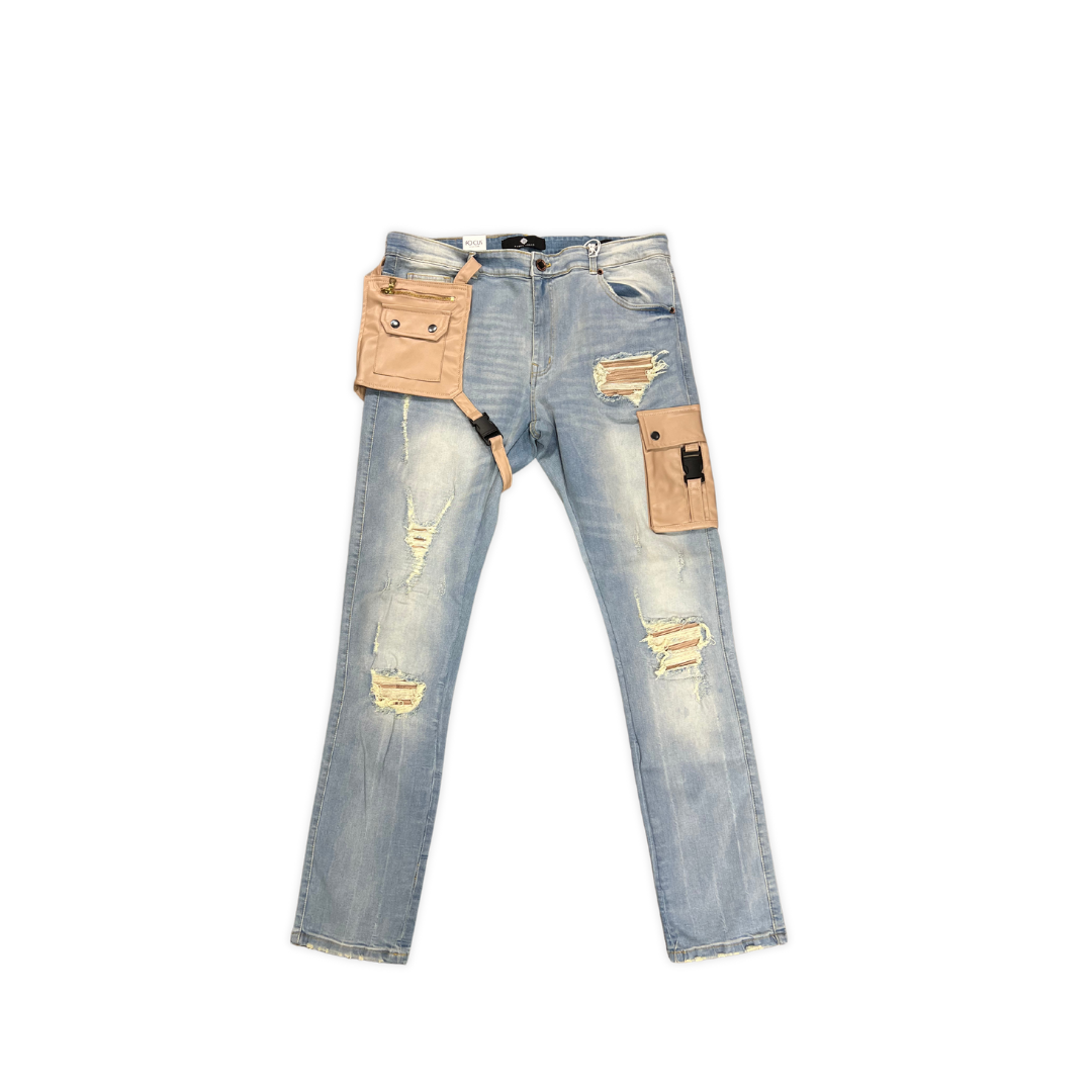 Focus Leather Pocket skinny jeans, alternate angle, men's streetwear